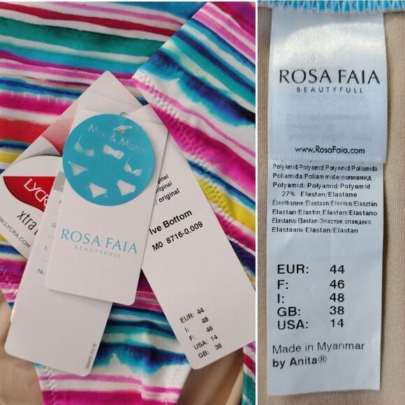 Rosa Faia High Rise Colorful Striped Bikini Swim Bottoms Plus Size 14 NWT - Picture 4 of 5